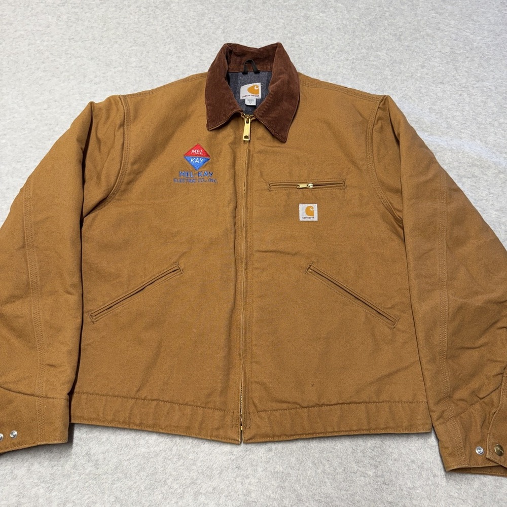 Carhartt Detroit Jacket Mens L Brown Canvas Blanket Lined Workwear J001 BRN